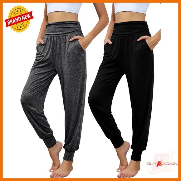 Pants - Women's Yoga Joggers 2-Pack High Waisted Loose Fit Sweatpants with Pockets